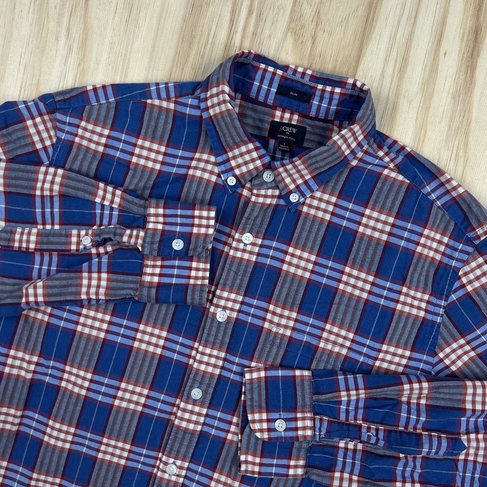 J.Crew Summer Plaid Shirt Men's Red Blue Plaid Slim Fit Cotton Button Up Large